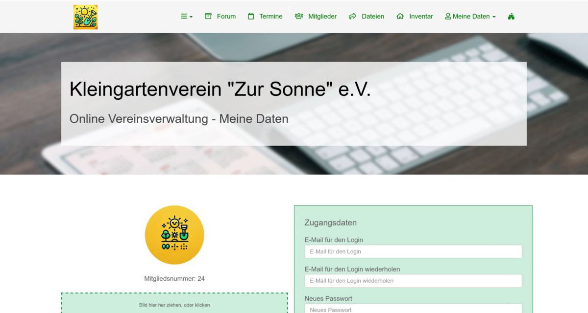 Mitgliederinformationen und Zugangsdaten.